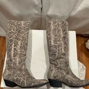 Zara Snakeskin Pattern Knee-High Cowboy Boots. Sz 37/US 6